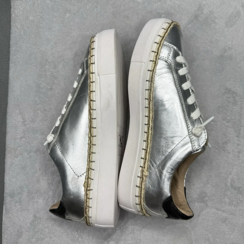 Diba True Women's 8 M Metallic Silver Leather Platform Sneakers Espadrille